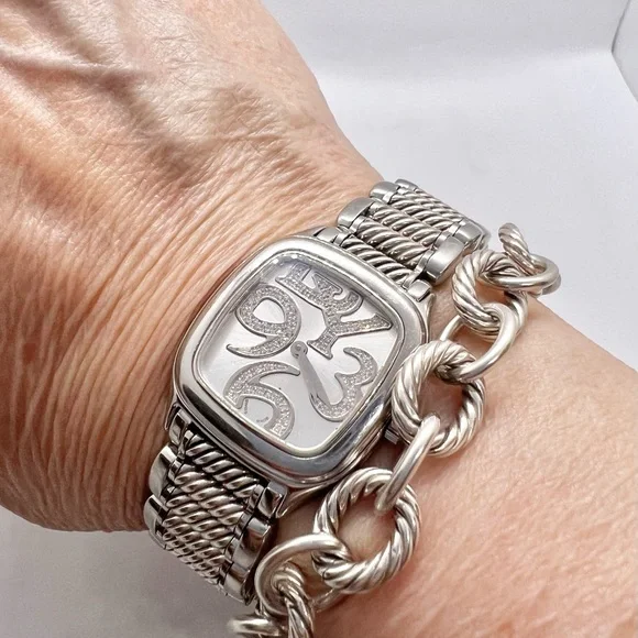 David Yurman Thoroughbred Diamond Sterling Silver & Stainless Steel Watch - Picture 8 of 9